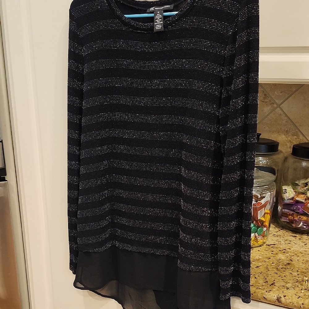 INC International Concepts Black Top with Silver Accents